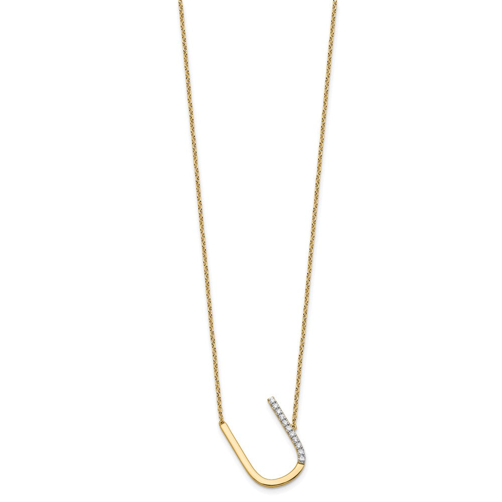 14K Sideways Diamond Initial U Necklace