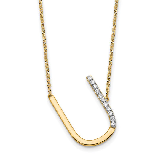 14K Sideways Diamond Initial U Necklace