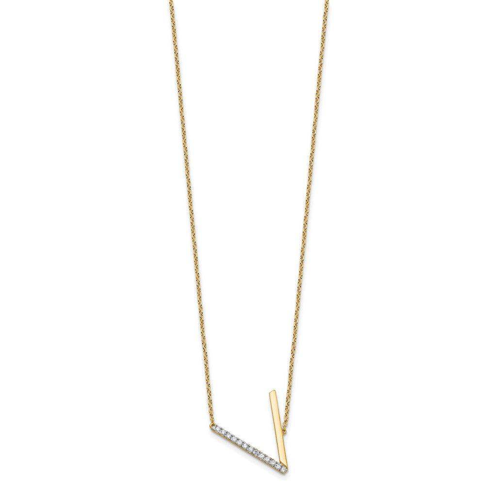 14K Sideways Diamond Initial V Necklace