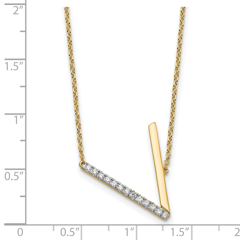 14K Sideways Diamond Initial V Necklace