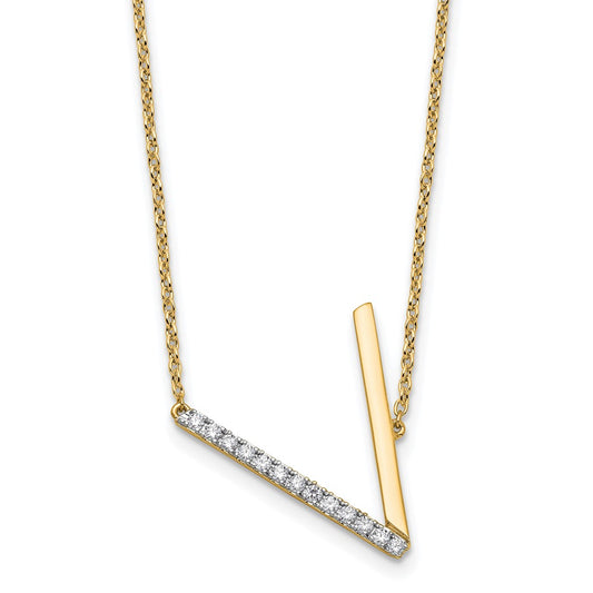14K Sideways Diamond Initial V Necklace