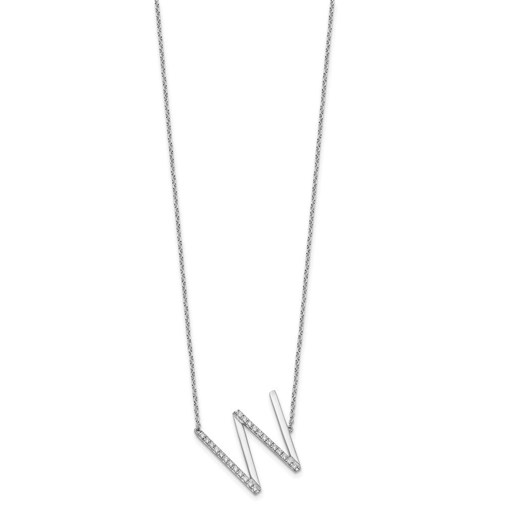14K White Gold Sideways Diamond Initial W Necklace
