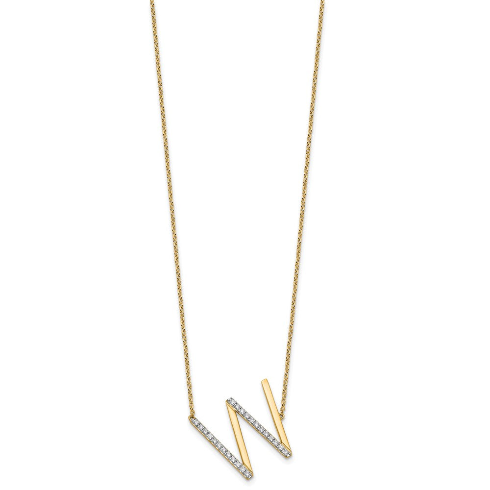 14K Sideways Diamond Initial W Necklace