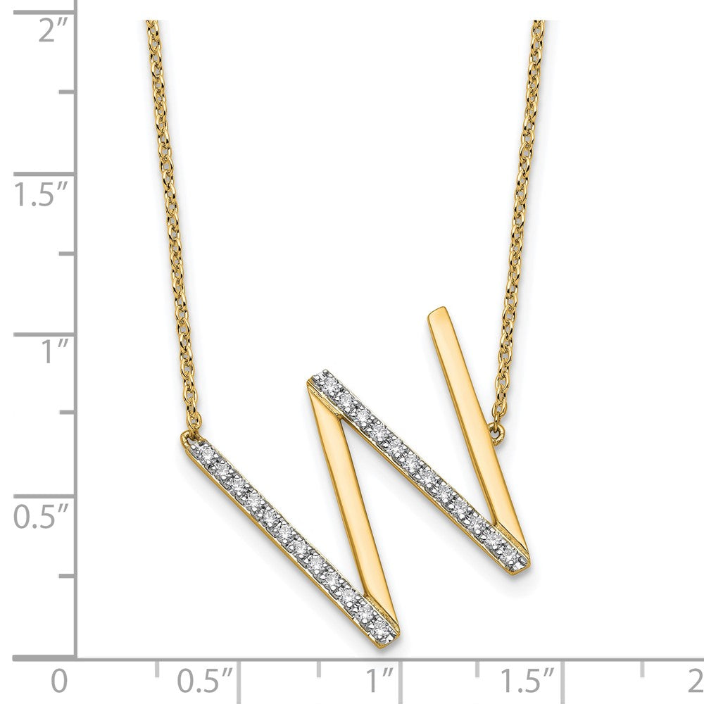 14K Sideways Diamond Initial W Necklace