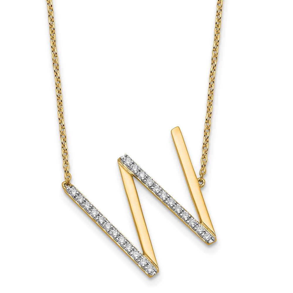 14K Sideways Diamond Initial W Necklace