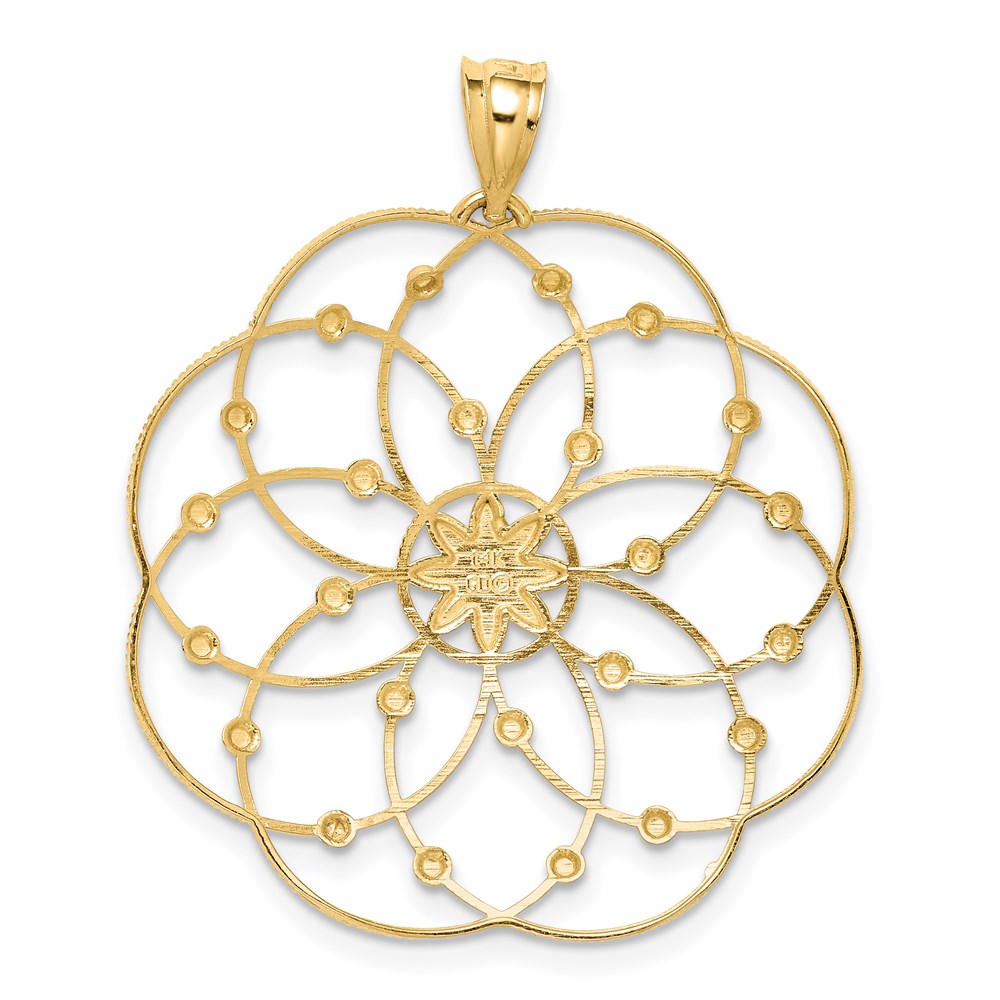 14k and Rhodium Diamond-cut Spiral Circle Pendant