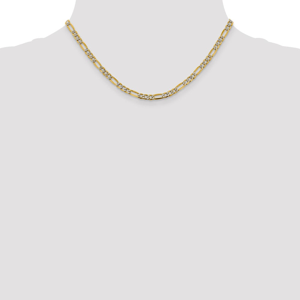 14K 16 inch 3.9mm Semi-Solid with Rhodium Pav? Figaro with Lobster Clasp Chain