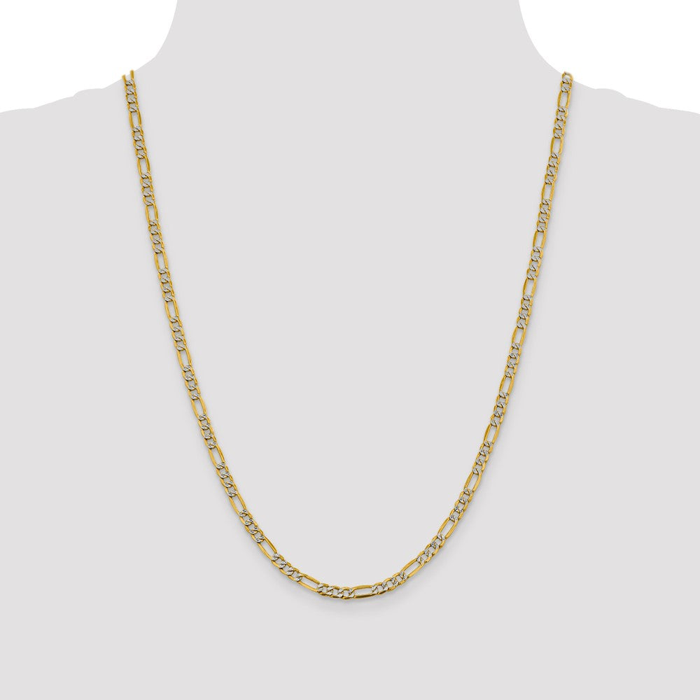 14K 24 inch 3.9mm Semi-Solid with Rhodium Pav? Figaro with Lobster Clasp Chain
