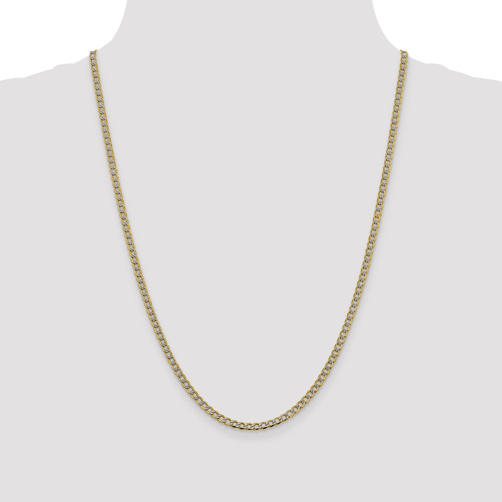 14K 24 inch 3.4mm Semi-Solid with Rhodium Pav? Curb with Lobster Clasp Chain