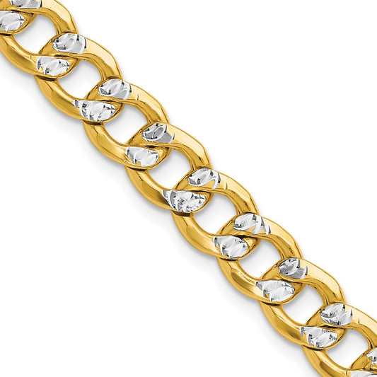 14k 7.75mm Semi-solid with Rhodium Pav? Curb Chain