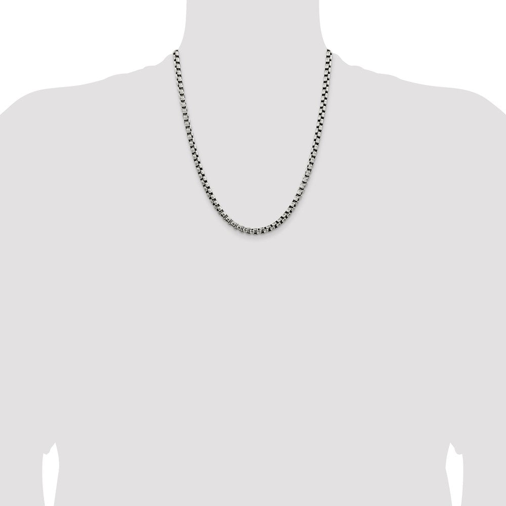 Sterling Silver Antiqued 5.2mm Round Box Chain