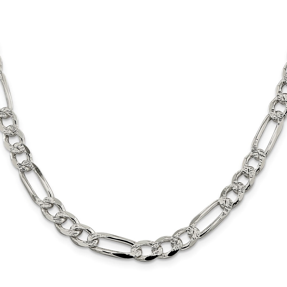 Sterling Silver 7.25mm Pav? Flat Figaro Chain