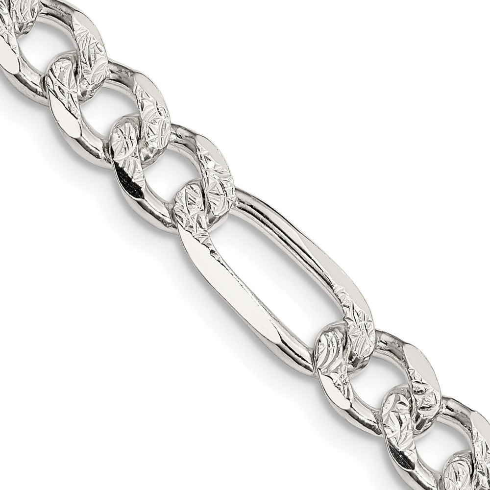 Sterling Silver 7.25mm Pav? Flat Figaro Chain