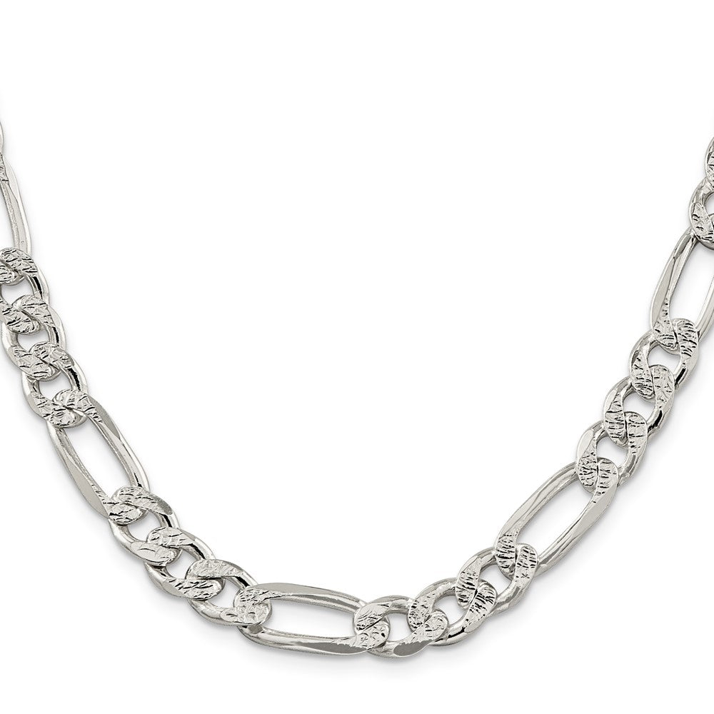 Sterling Silver 9.5mm Pav? Flat Figaro Chain