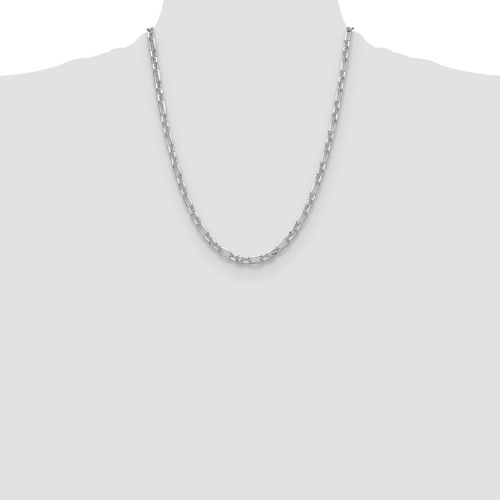 Sterling Silver D/C 4.5mm 3 Short Plus 1 Long Cable Link Chain
