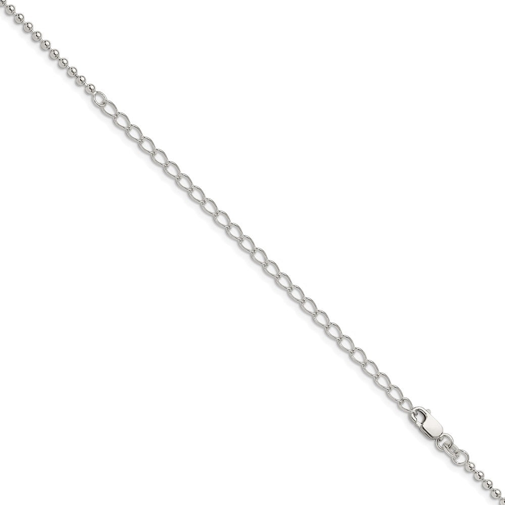 Sterling Silver 2.35mm Beaded Chain w/4in ext.
