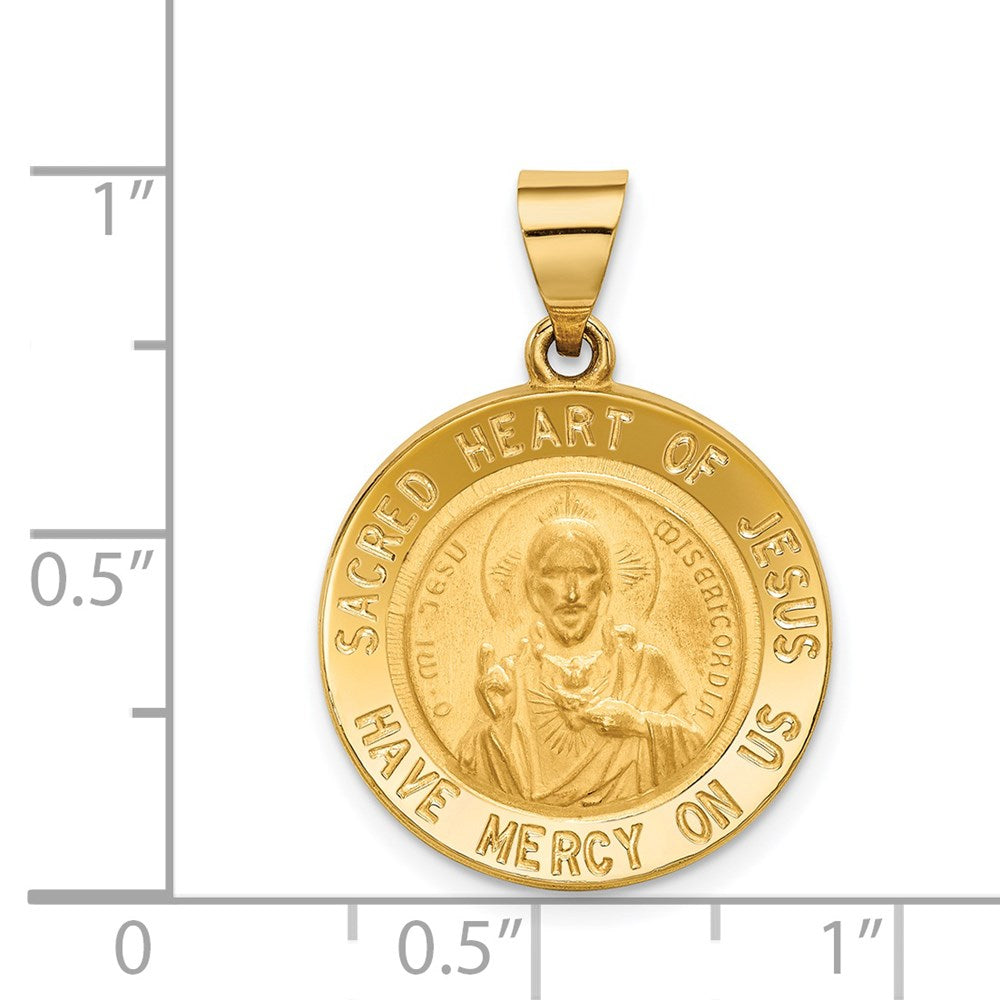 14k Sacred Heart of Jesus Medal Hollow Round Pendant