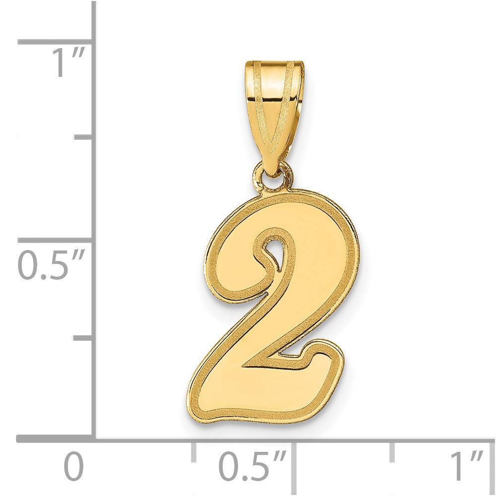 14k Brushed Border Script Number 2 Pendant