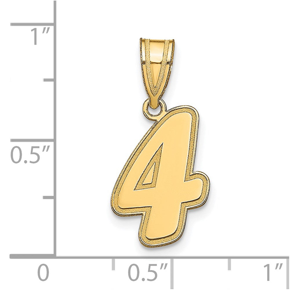 14k Brushed Border Script Number 4 Pendant