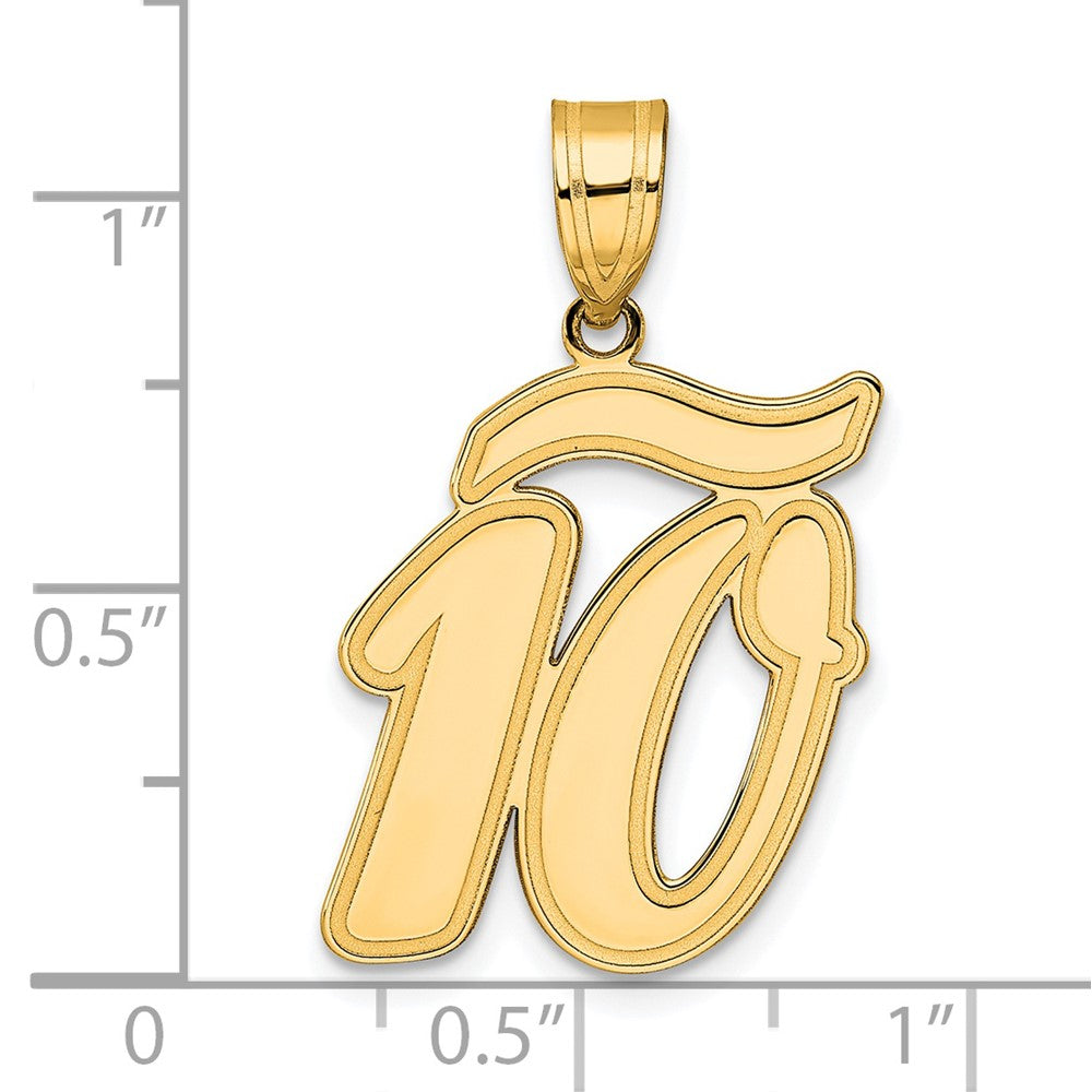14k Brushed Border Script Number 10 Pendant