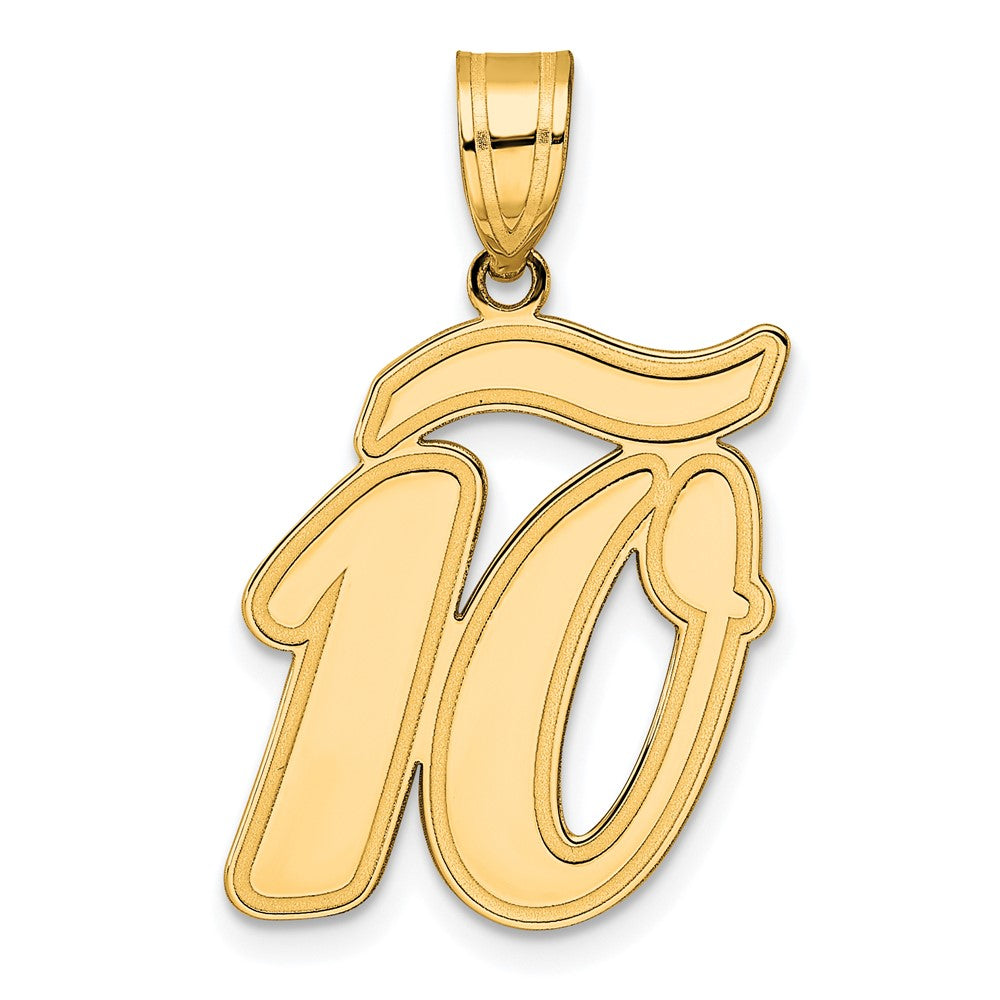 14k Brushed Border Script Number 10 Pendant