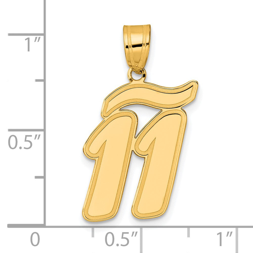14k Brushed Border Script Number 11 Pendant
