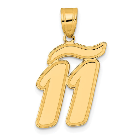 14k Brushed Border Script Number 11 Pendant