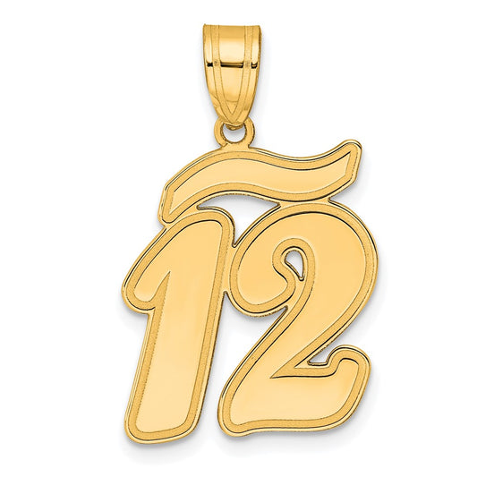 14k Brushed Border Script Number 12 Pendant