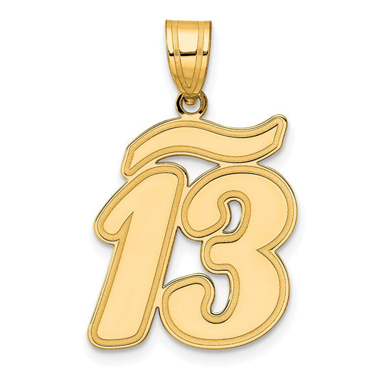 14k Brushed Border Script Number 13 Pendant