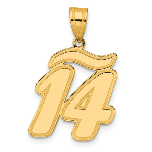 14k Brushed Border Script Number 14 Pendant