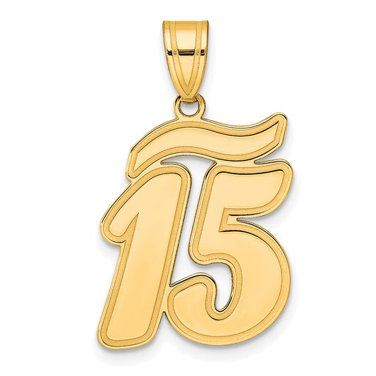 14k Brushed Border Script Number 15 Pendant