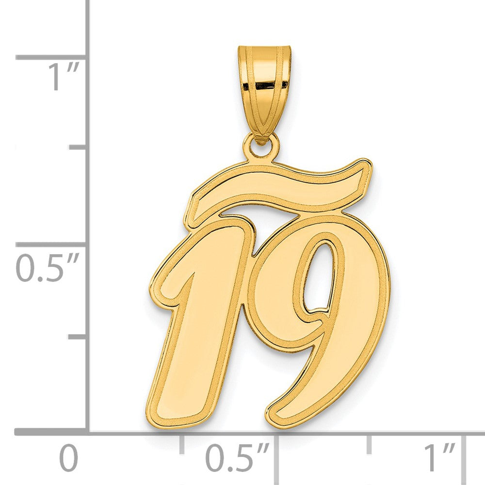 14k Brushed Border Script Number 19 Pendant