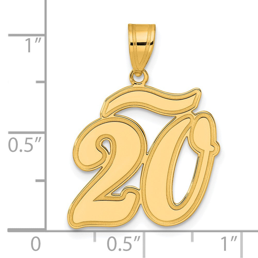 14k Brushed Border Script Number 20 Pendant