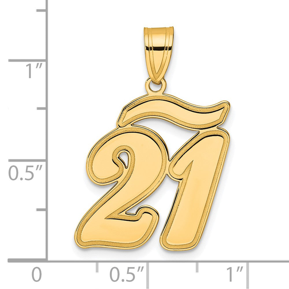 14k Brushed Border Script Number 21 Pendant