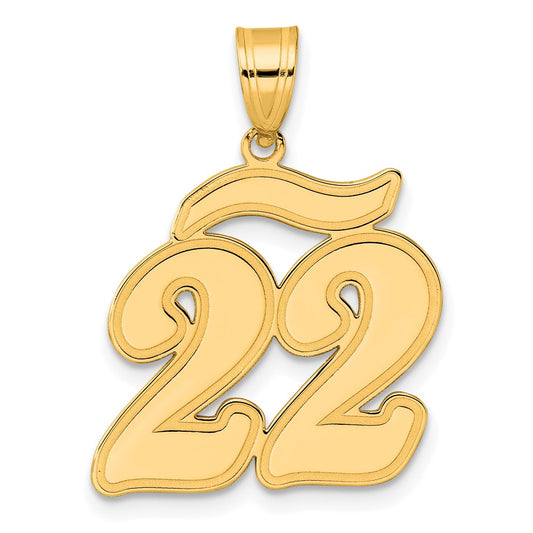 14k Brushed Border Script Number 22 Pendant