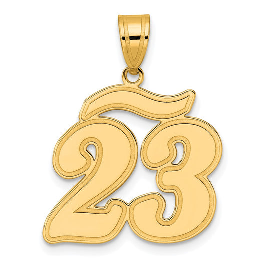 14k Brushed Border Script Number 23 Pendant
