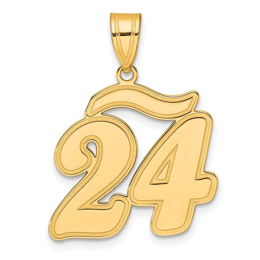 14k Brushed Border Script Number 24 Pendant