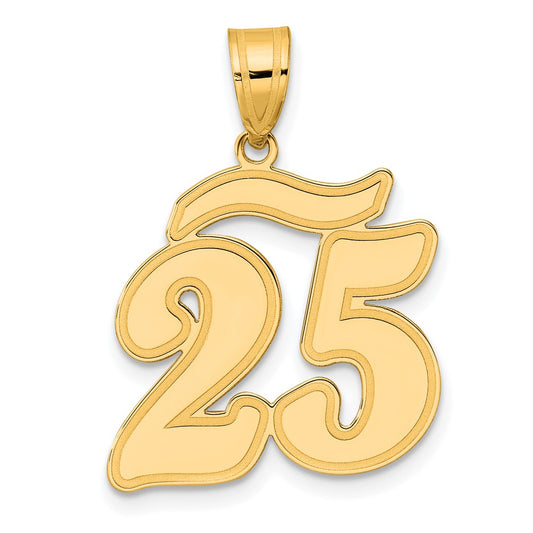 14k Brushed Border Script Number 25 Pendant
