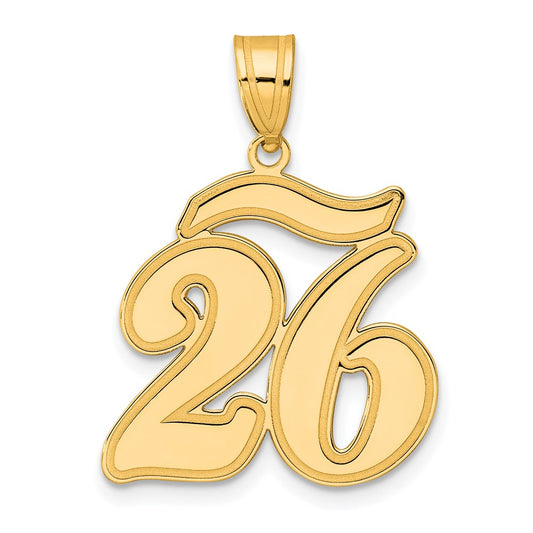 14k Brushed Border Script Number 26 Pendant