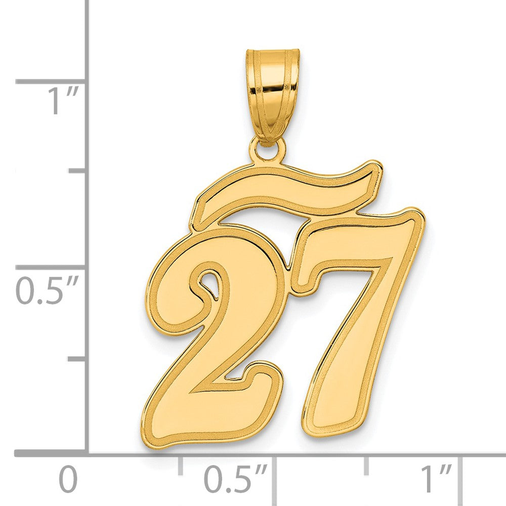 14k Brushed Border Script Number 27 Pendant