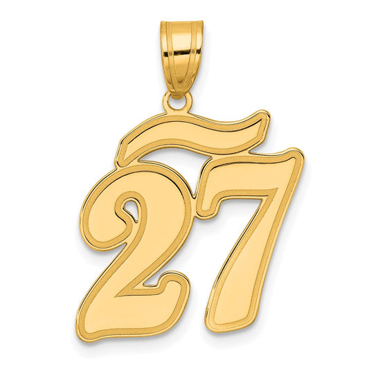 14k Brushed Border Script Number 27 Pendant