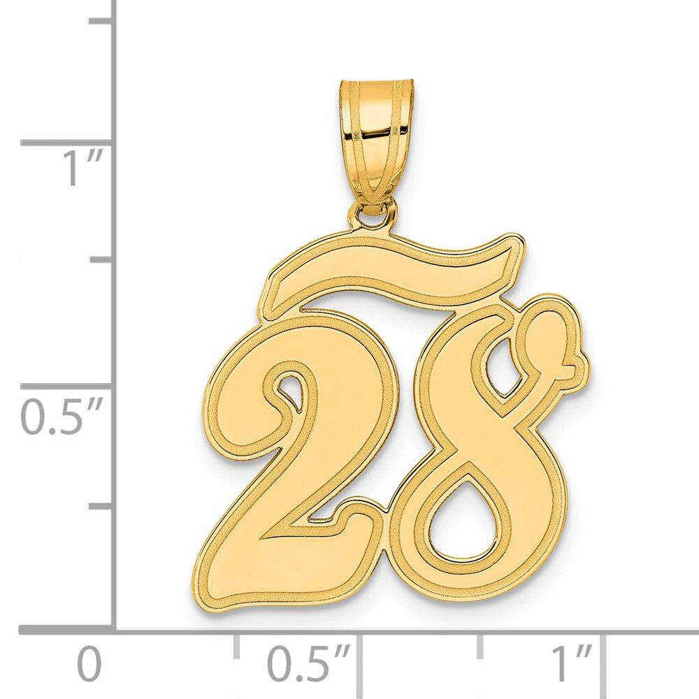 14k Brushed Border Script Number 28 Pendant