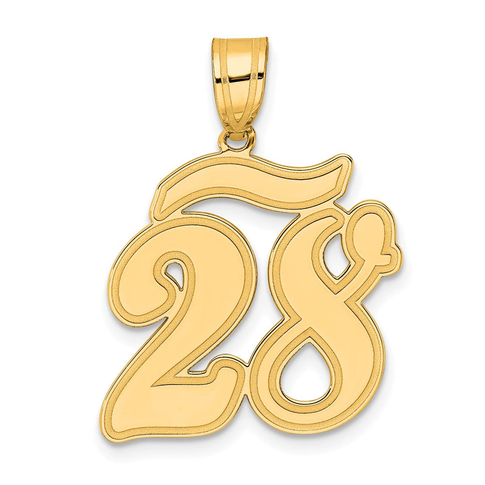 14k Brushed Border Script Number 28 Pendant
