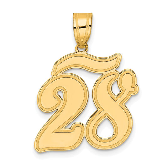 14k Brushed Border Script Number 28 Pendant