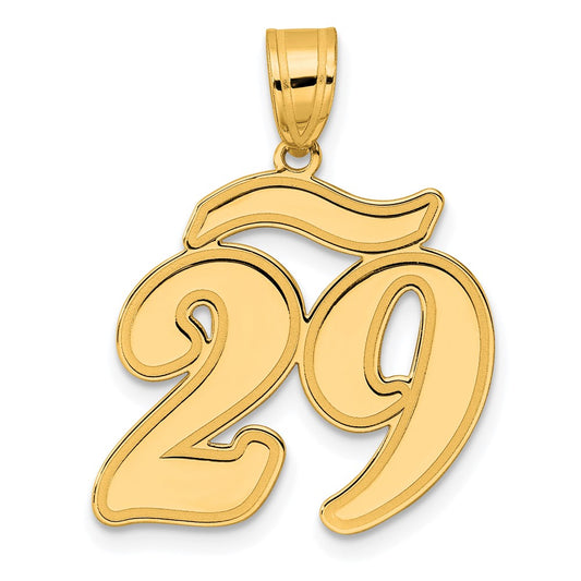 14k Brushed Border Script Number 29 Pendant