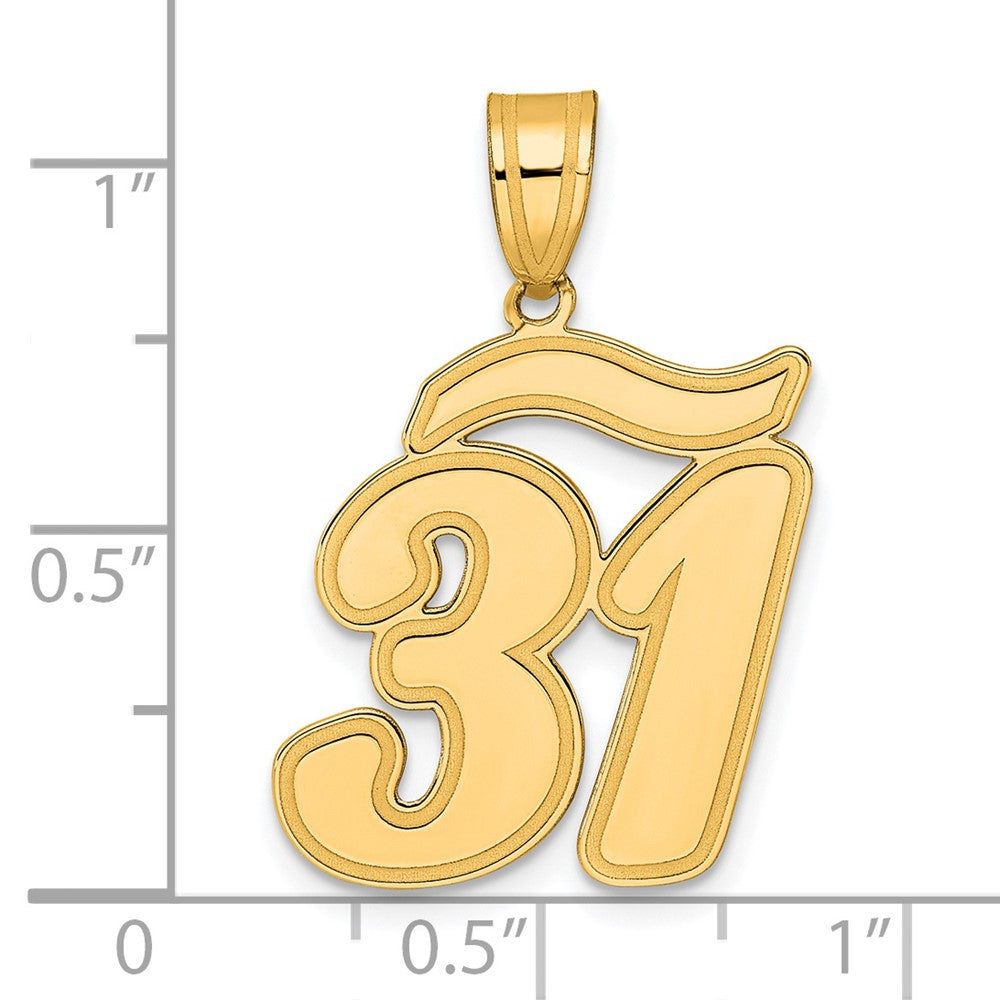 14k Brushed Border Script Number 31 Pendant