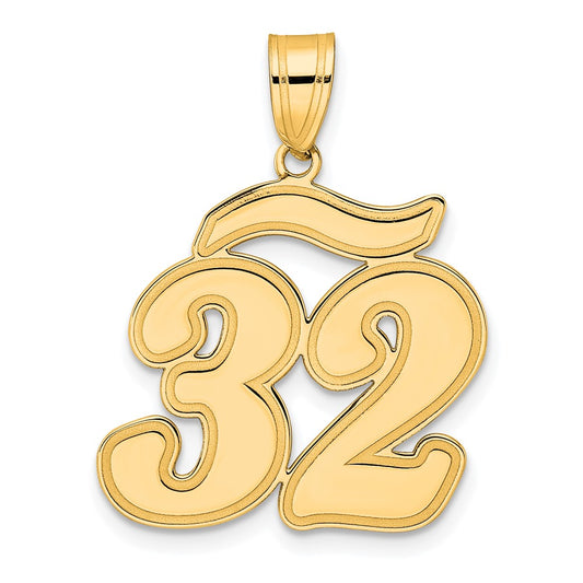 14k Brushed Border Script Number 32 Pendant