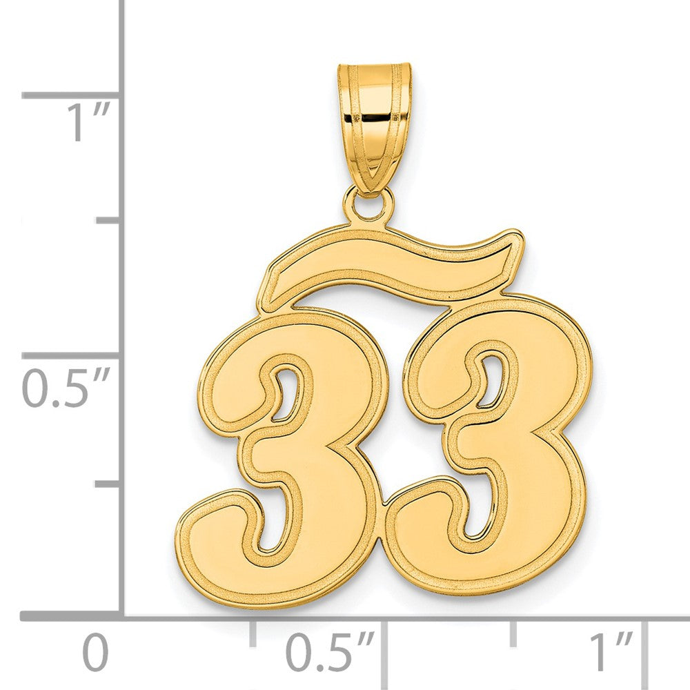 14k Brushed Border Script Number 33 Pendant