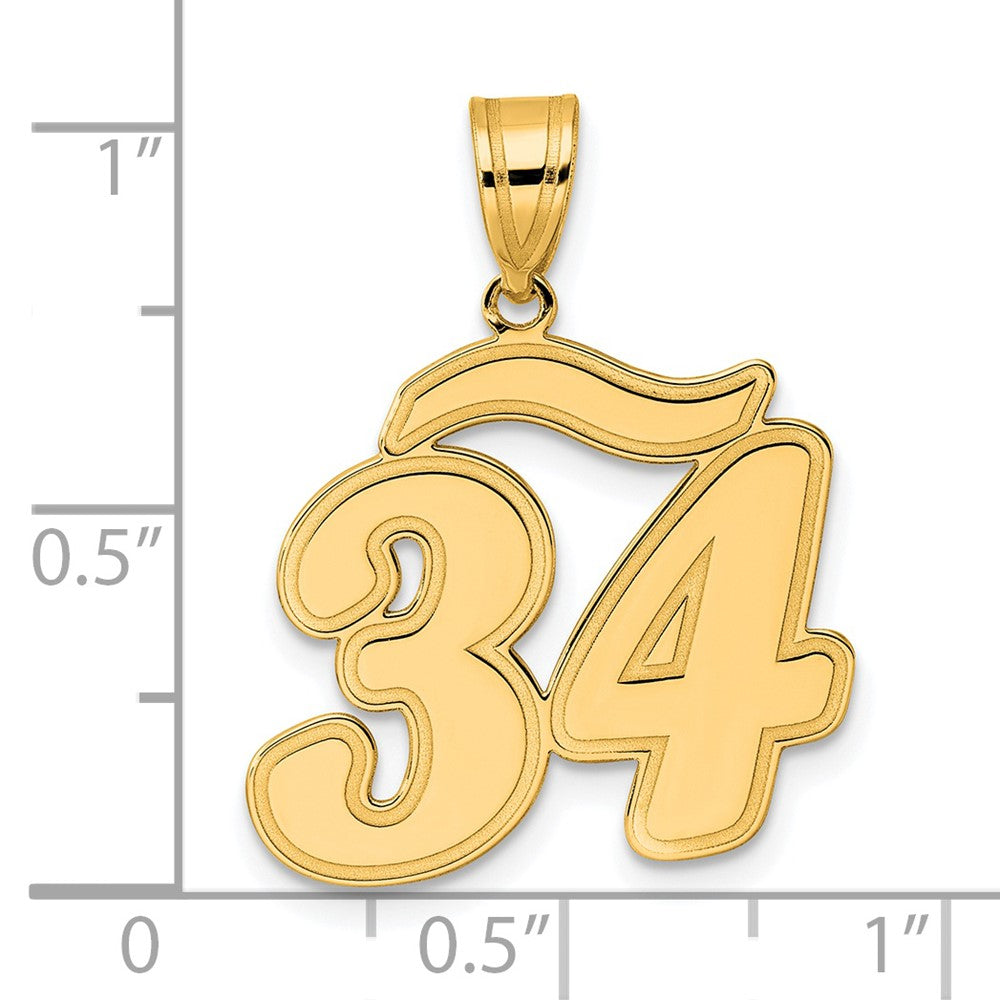 14k Brushed Border Script Number 34 Pendant