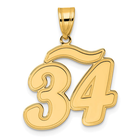 14k Brushed Border Script Number 34 Pendant